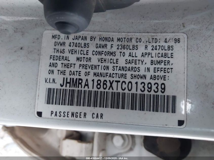 1996 Honda Odyssey Lx VIN: JHMRA186XTC013939 Lot: 43884417