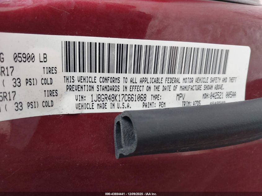 2007 Jeep Grand Cherokee Laredo VIN: 1J8GR48K17C661068 Lot: 43884441