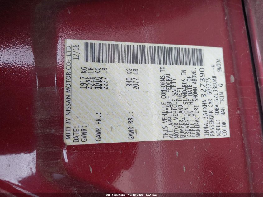 2017 Nissan Altima 2.5 S VIN: 1N4AL3APXHN327390 Lot: 43884469