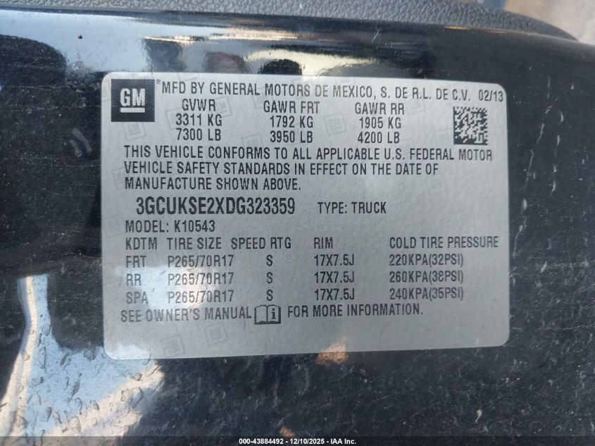 2013 Chevrolet Silverado 1500 Lt VIN: 3GCUKSE2XDG323359 Lot: 43884492