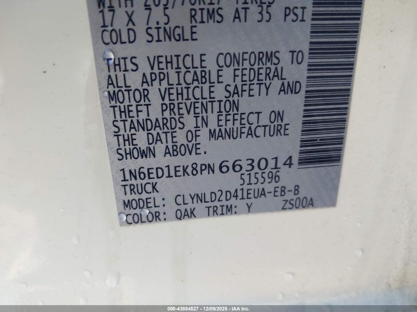 2023 Nissan Frontier Pro-4X 4X4 VIN: 1N6ED1EK8PN663014 Lot: 43884527