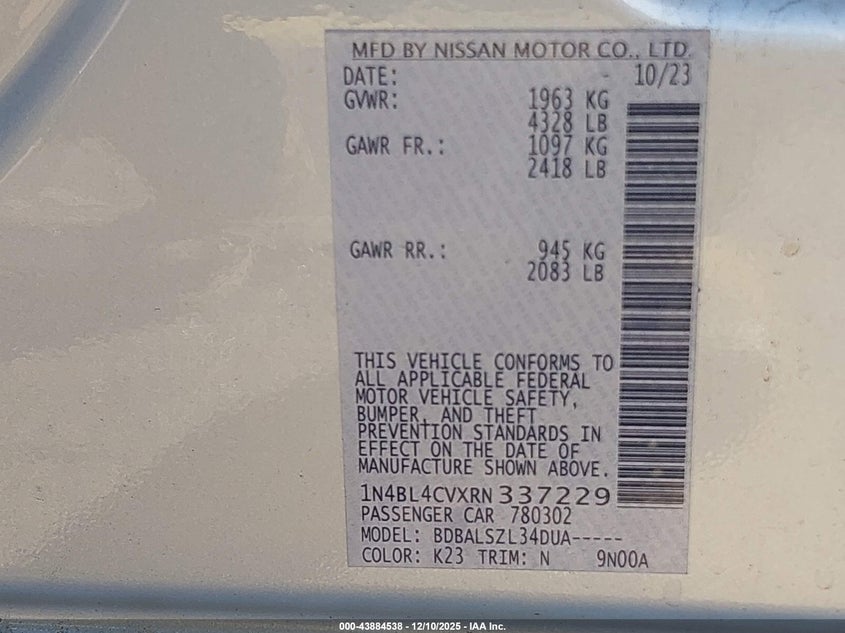 1N4BL4CVXRN337229 2024 NISSAN ALTIMA photo no. 9