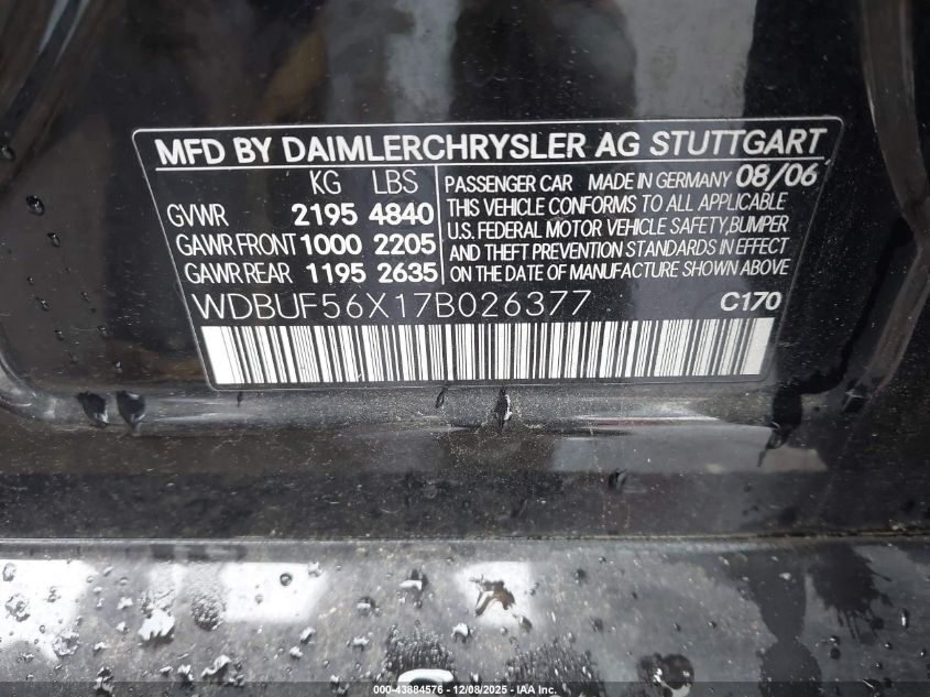 2007 Mercedes-Benz E 350 VIN: WDBUF56X17B026377 Lot: 43884576