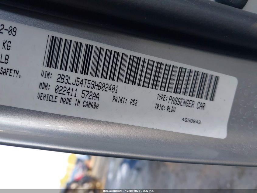 2009 Dodge Challenger R/T VIN: 2B3LJ54T59H602401 Lot: 43884628