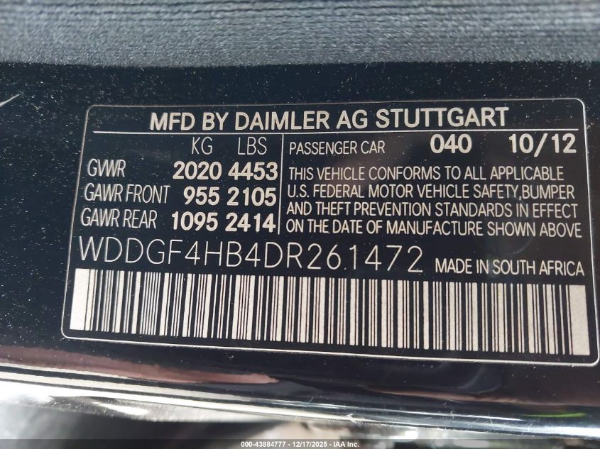 2013 Mercedes-Benz C 250 Sport VIN: WDDGF4HB4DR261472 Lot: 43884777