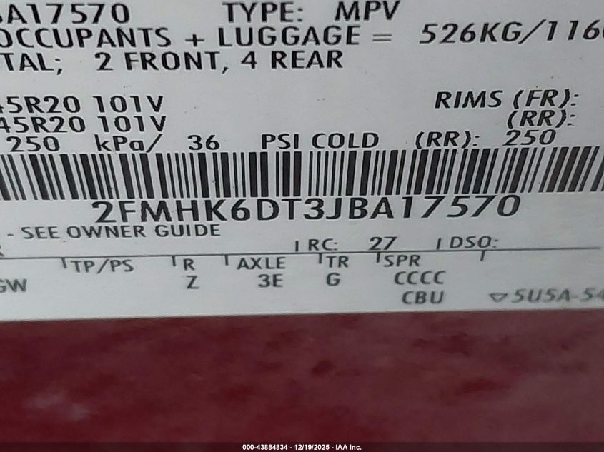 2018 Ford Flex Limited VIN: 2FMHK6DT3JBA17570 Lot: 43884834