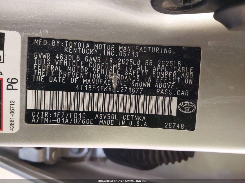 2013 Toyota Camry Le VIN: 4T1BF1FK8DU271677 Lot: 43885037