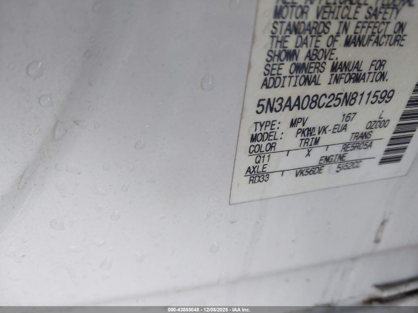 2005 Infiniti Qx56 VIN: 5N3AA08C25N811599 Lot: 43885048