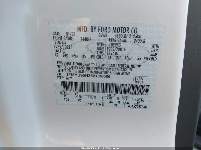 1FMYU95H26KC28066 2006 FORD ESCAPE photo no. 9
