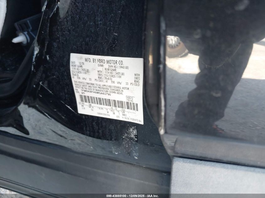 2021 Ford Explorer Limited VIN: 1FMSK8FH6MGA63790 Lot: 43885100