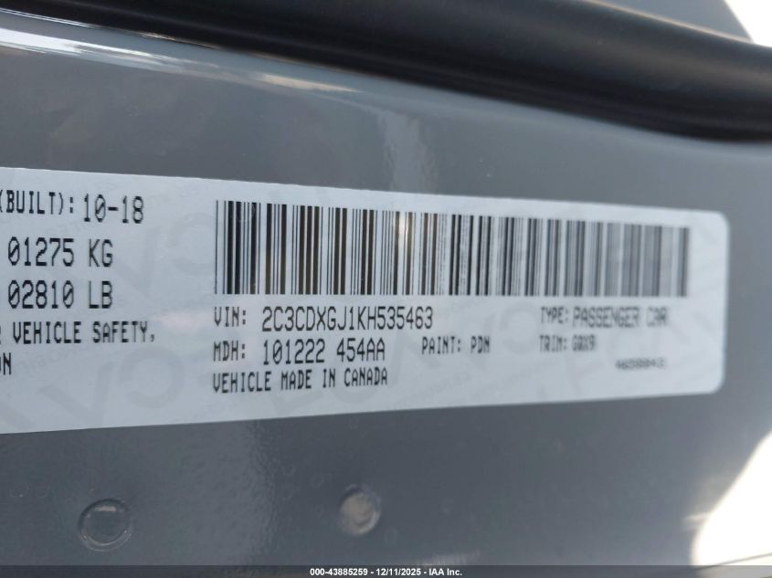 2019 Dodge Charger Scat Pack Rwd VIN: 2C3CDXGJ1KH535463 Lot: 43885259