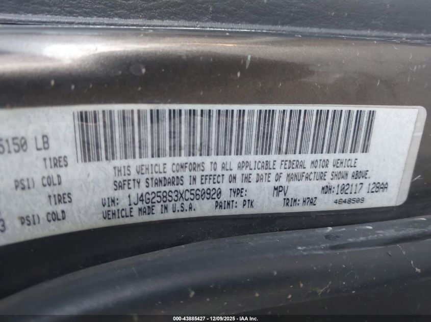 1999 Jeep Grand Cherokee Laredo VIN: 1J4G258S3XC560920 Lot: 43885427