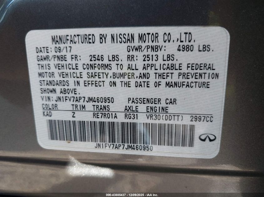 2018 Infiniti Q50 3.0T Red Sport 400 VIN: JN1FV7AP7JM460950 Lot: 43885437