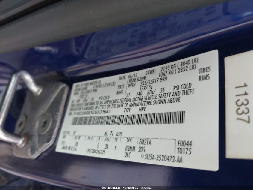 2014 Ford Escape Se VIN: 1FMCU9G91EUA31683 Lot: 43885445