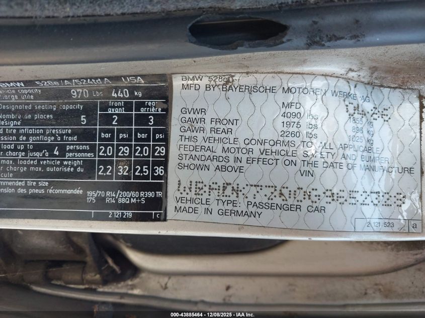 1986 BMW 528 E VIN: WBADK7300G965232 Lot: 43885464