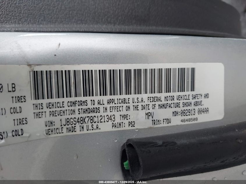 2008 Jeep Grand Cherokee Laredo VIN: 1J8GS48K78C121343 Lot: 43885477