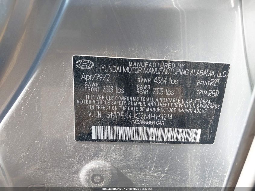 2021 Hyundai Sonata N Line VIN: 5NPEK4JC2MH131214 Lot: 43885512