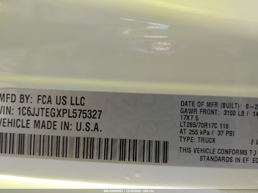 2023 Jeep Gladiator Mojave 4X4 VIN: 1C6JJTEGXPL575327 Lot: 43885551