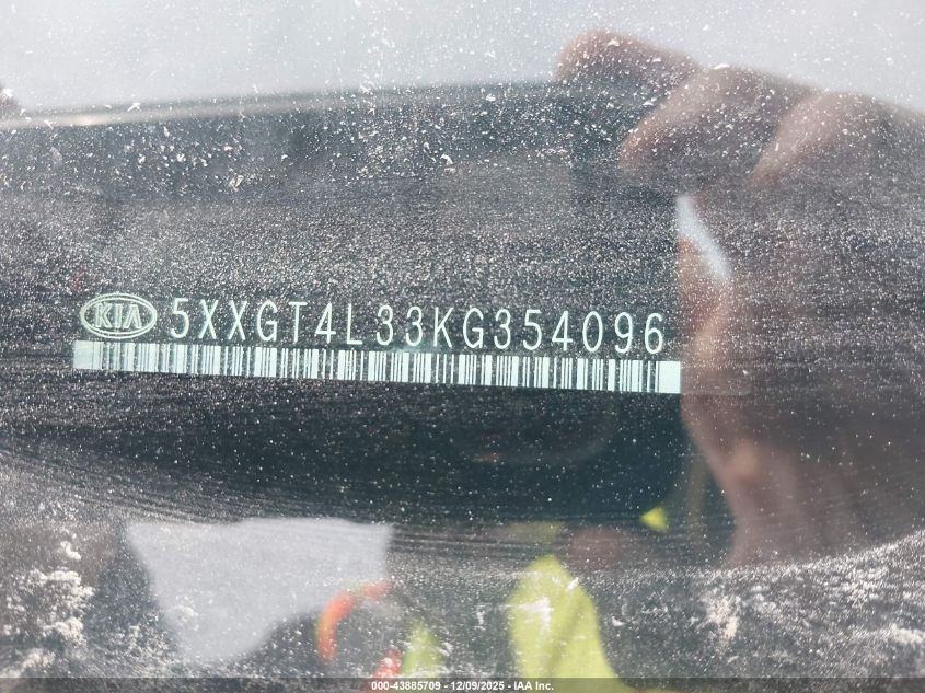 2019 Kia Optima Lx VIN: 5XXGT4L33KG354096 Lot: 43885709