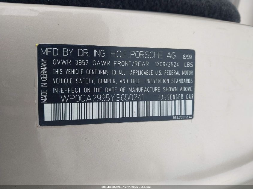 WP0CA2995YS650241 2000 PORSCHE 911 photo no. 9