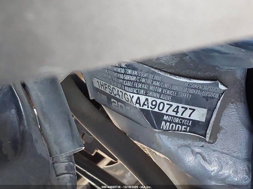 2010 Honda Gl1800 VIN: 1HFSC47GXAA907477 Lot: 43885736