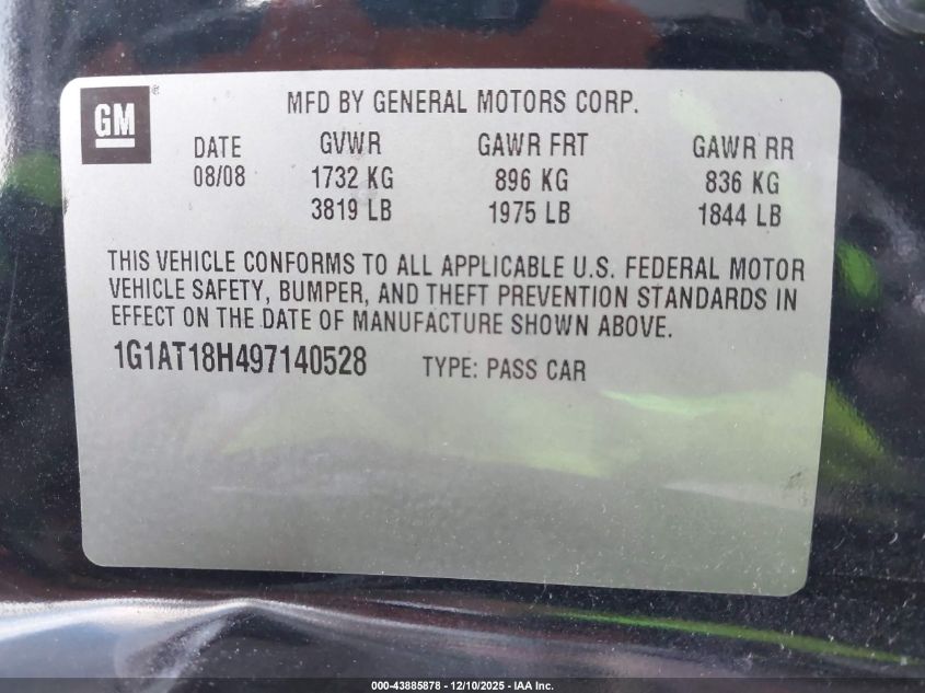 2009 Chevrolet Cobalt Lt VIN: 1G1AT18H497140528 Lot: 43885878