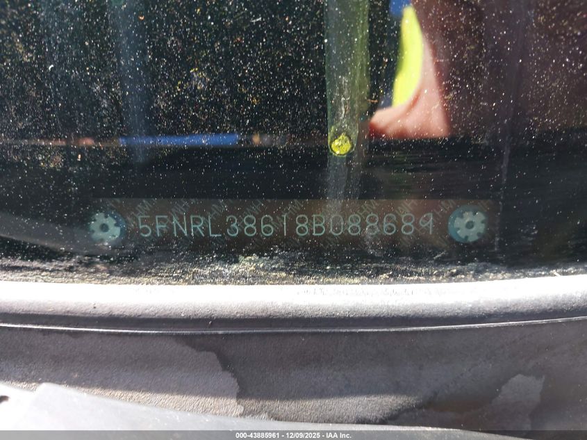 2008 Honda Odyssey Ex-L VIN: 5FNRL38618B088689 Lot: 43885961