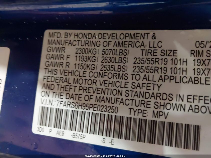 2023 Honda Cr-V Hybrid Sport Touring VIN: 7FARS6H95PE023250 Lot: 43885992