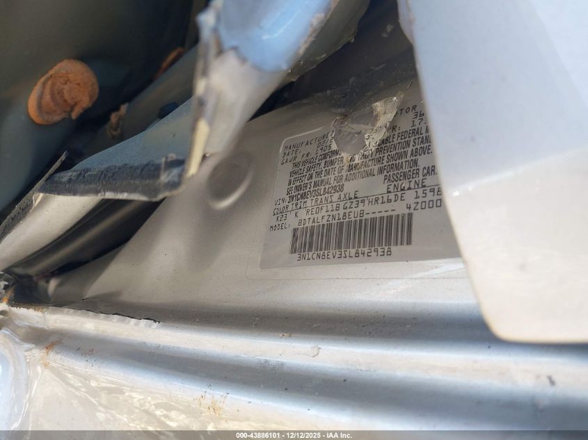 2025 Nissan Versa 1.6 Sv VIN: 3N1CN8EV3SL842938 Lot: 43886101