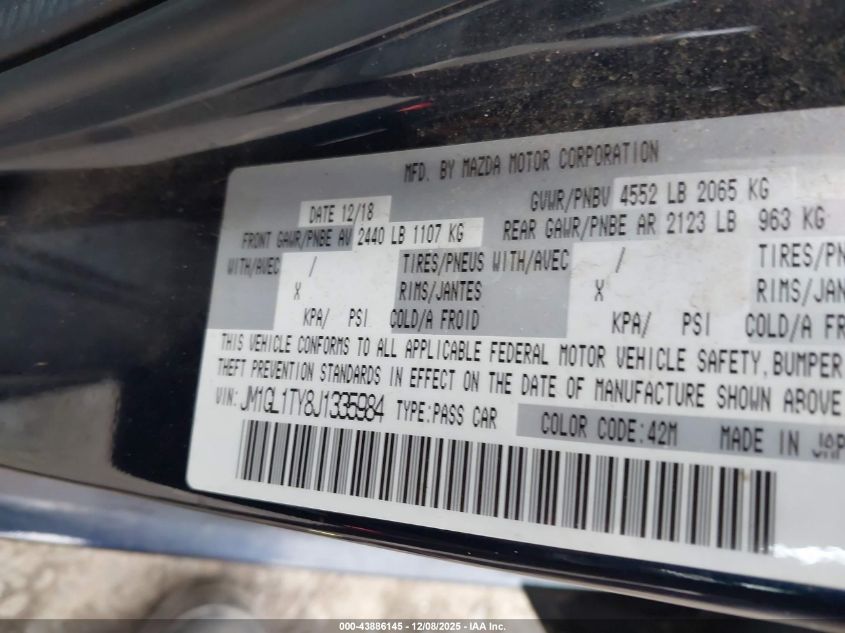 2018 Mazda Mazda6 Grand Touring VIN: JM1GL1TY8J1335984 Lot: 43886145