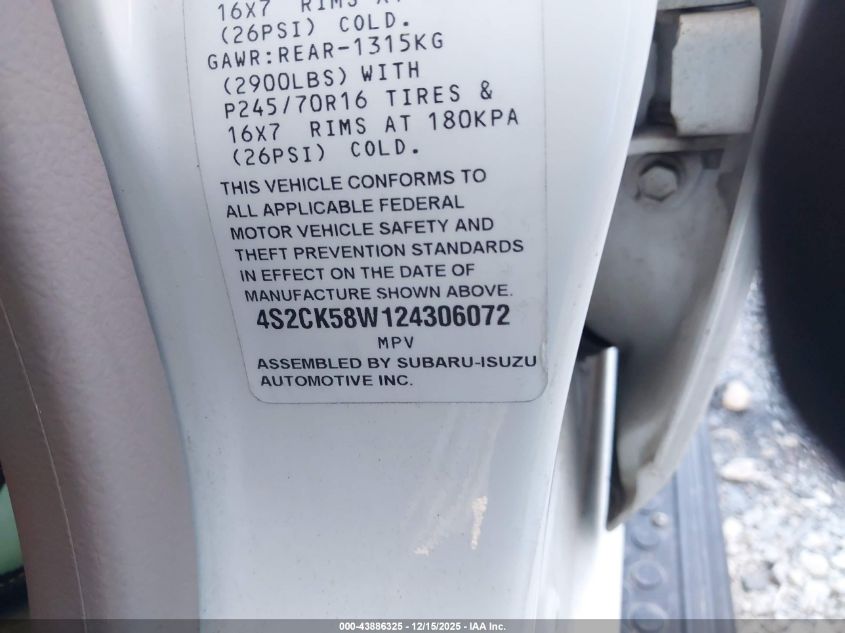 2002 Isuzu Rodeo Ls 3.2L V6/Lse 3.2L V6/S 3.2L V6 VIN: 4S2CK58W124306072 Lot: 43886325