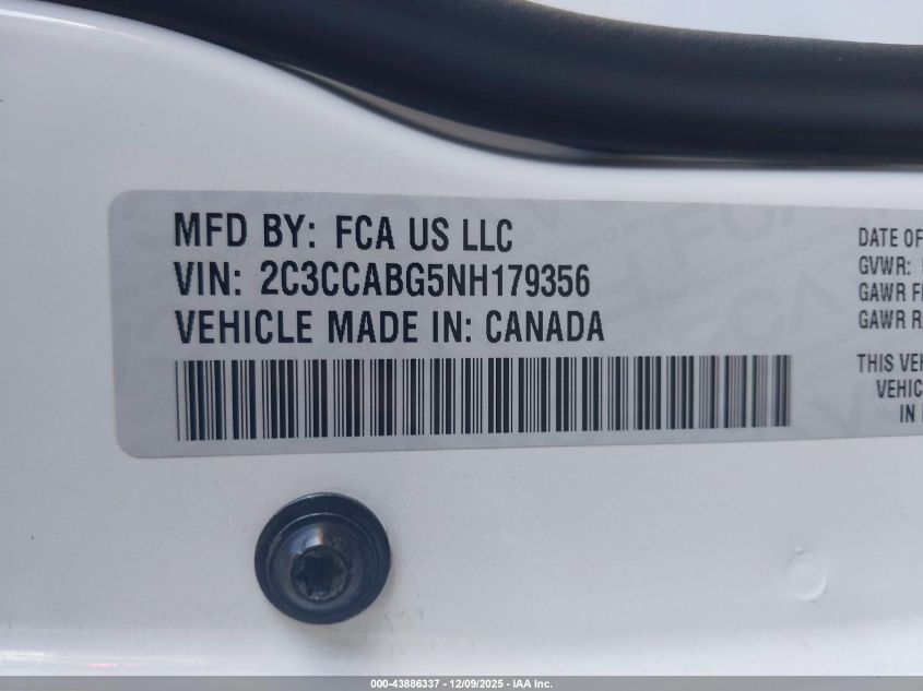 2022 Chrysler 300 S VIN: 2C3CCABG5NH179356 Lot: 43886337