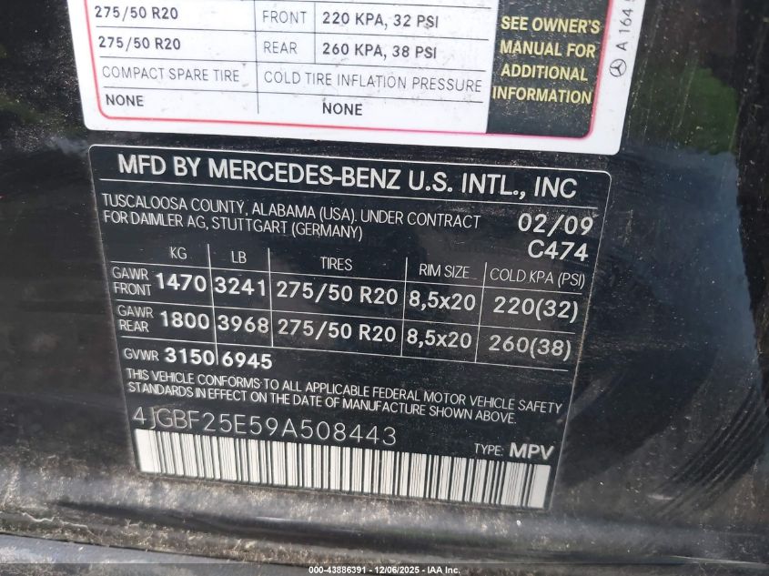 2009 Mercedes-Benz Gl 320 Bluetec 4Matic VIN: 4JGBF25E59A508443 Lot: 43886391