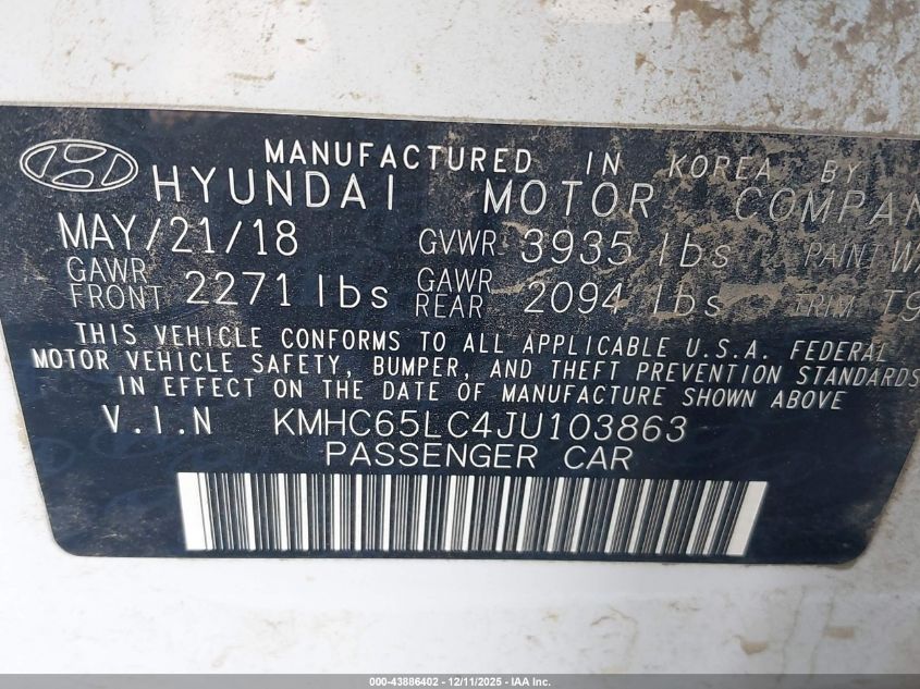 2018 Hyundai Ioniq Hybrid Blue VIN: KMHC65LC4JU103863 Lot: 43886402