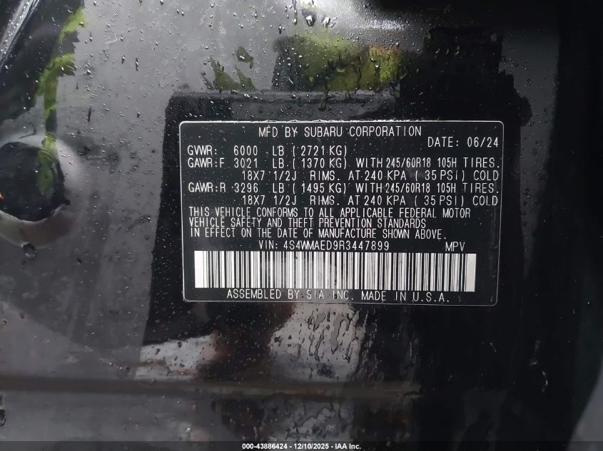 2024 Subaru Ascent Premium 7-Passenger VIN: 4S4WMAED9R3447899 Lot: 43886424