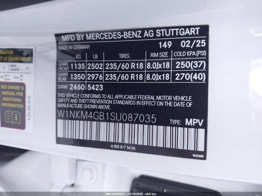 2025 Mercedes-Benz Glc 300 Suv VIN: W1NKM4GB1SU087035 Lot: 43886427