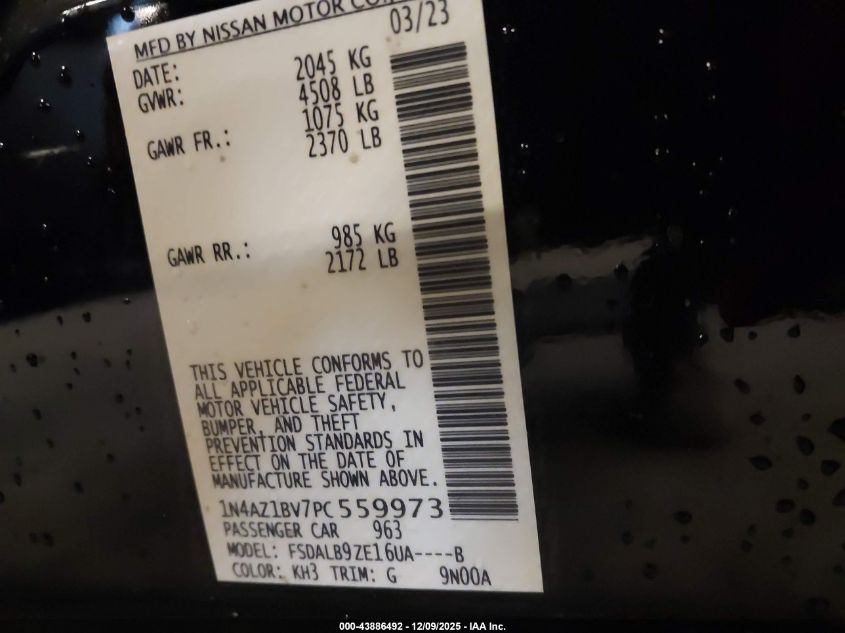 2023 Nissan Leaf S 40 Kwh VIN: 1N4AZ1BV7PC559973 Lot: 43886492