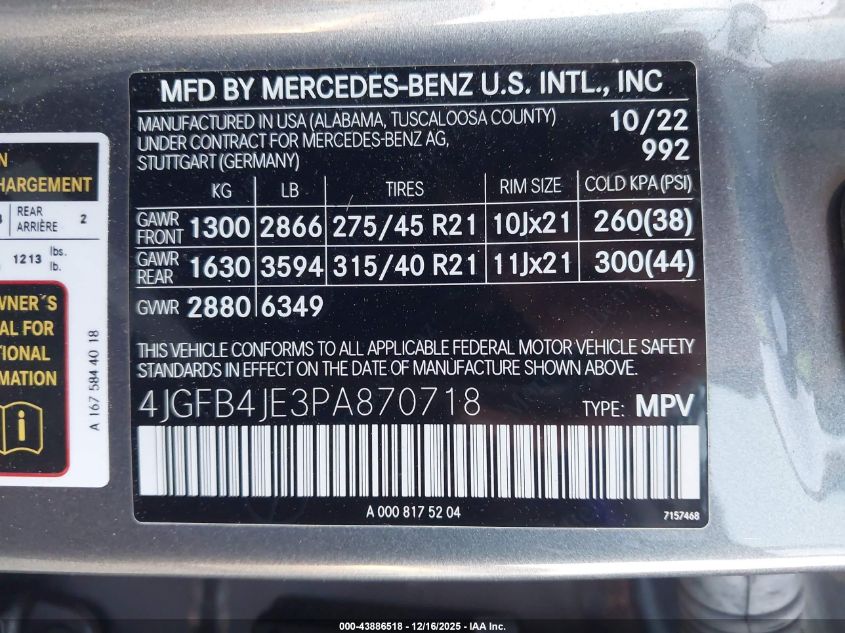 2023 Mercedes-Benz Gle 350 VIN: 4JGFB4JE3PA870718 Lot: 43886518