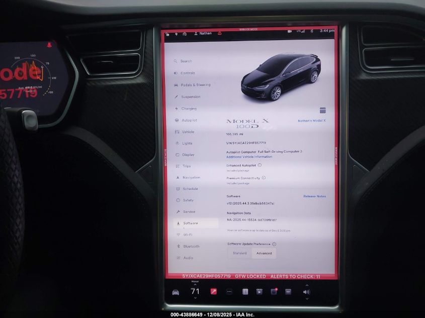 2017 Tesla Model X 100D/75D/90D VIN: 5YJXCAE29HF057719 Lot: 43886649