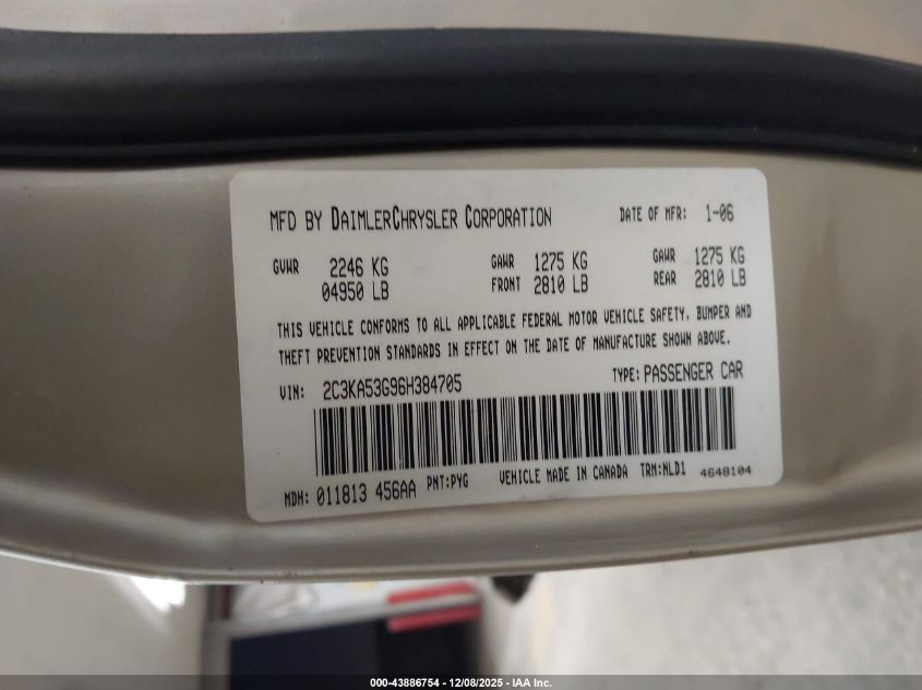 2006 Chrysler 300 Touring VIN: 2C3KA53G96H384705 Lot: 43886754