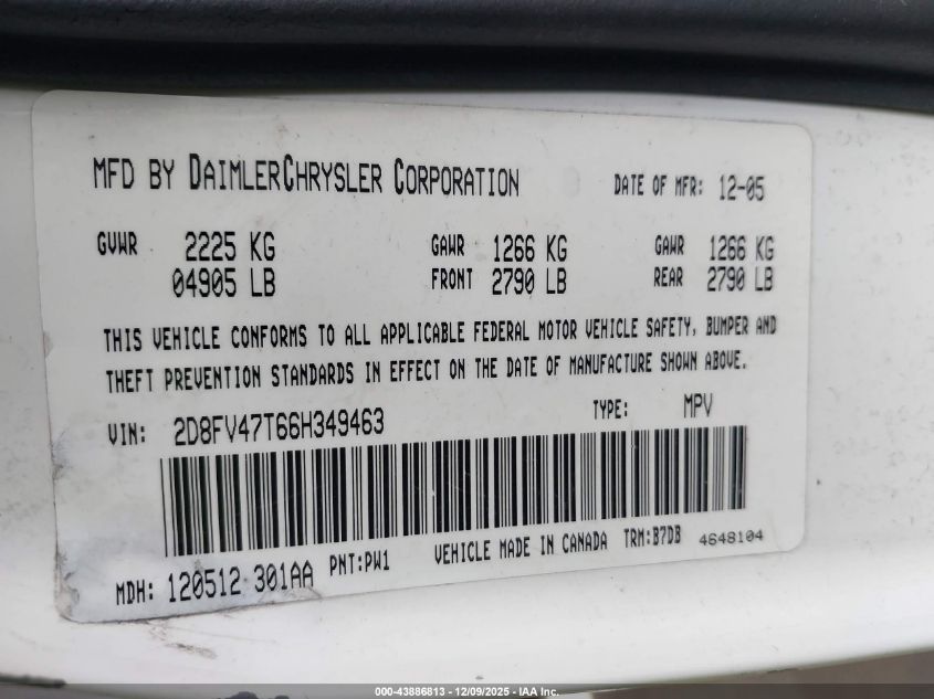 2006 Dodge Magnum VIN: 2D8FV47T66H349463 Lot: 43886813