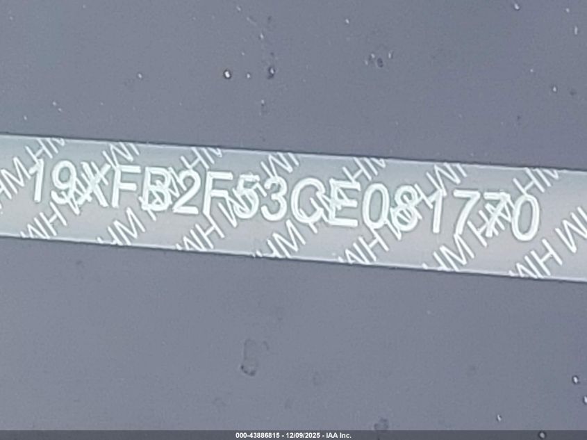 2012 Honda Civic Lx VIN: 19XFB2F53CE081770 Lot: 43886815