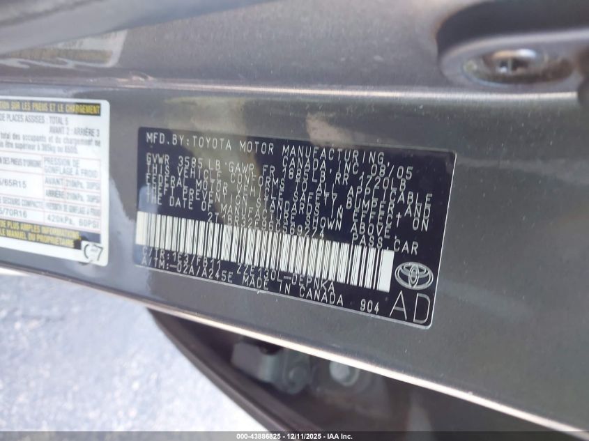 2006 Toyota Corolla Le VIN: 2T1BR32E96C569274 Lot: 43886825