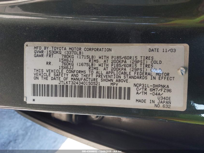 2004 Scion Xb VIN: JTLKT324340150521 Lot: 43886852