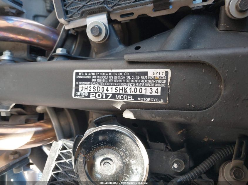 2017 Honda Crf1000 VIN: JH2SD0415HK100134 Lot: 43886855