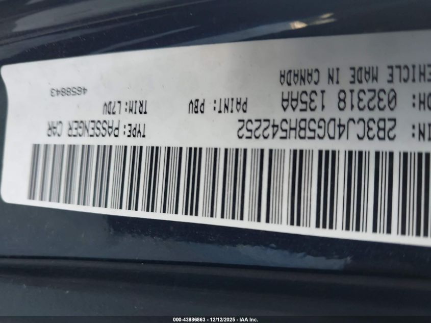 2011 Dodge Challenger VIN: 2B3CJ4DG5BH542252 Lot: 43886863