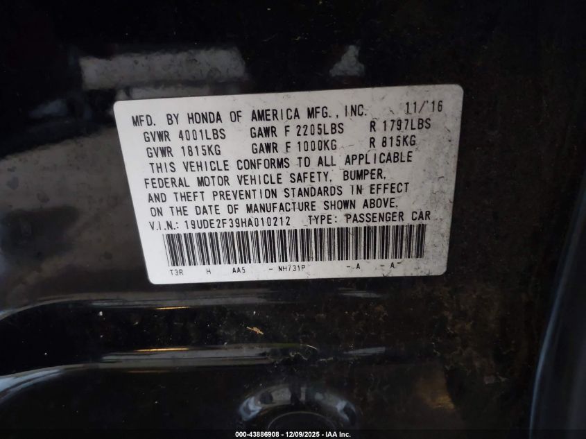 2017 Acura Ilx Acurawatch Plus Package VIN: 19UDE2F39HA010212 Lot: 43886908