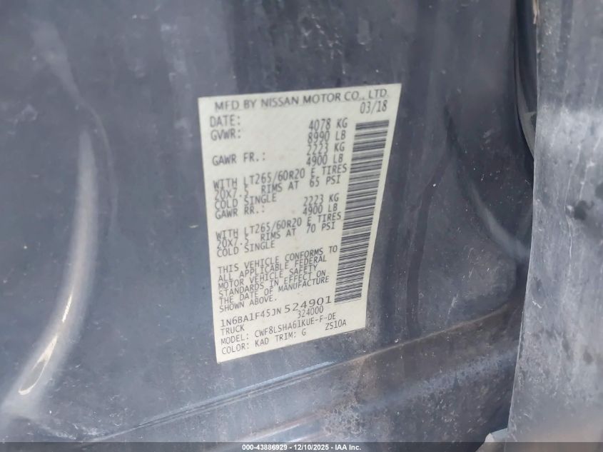 2018 Nissan Titan Xd Sv Diesel VIN: 1N6BA1F45JN524901 Lot: 43886929