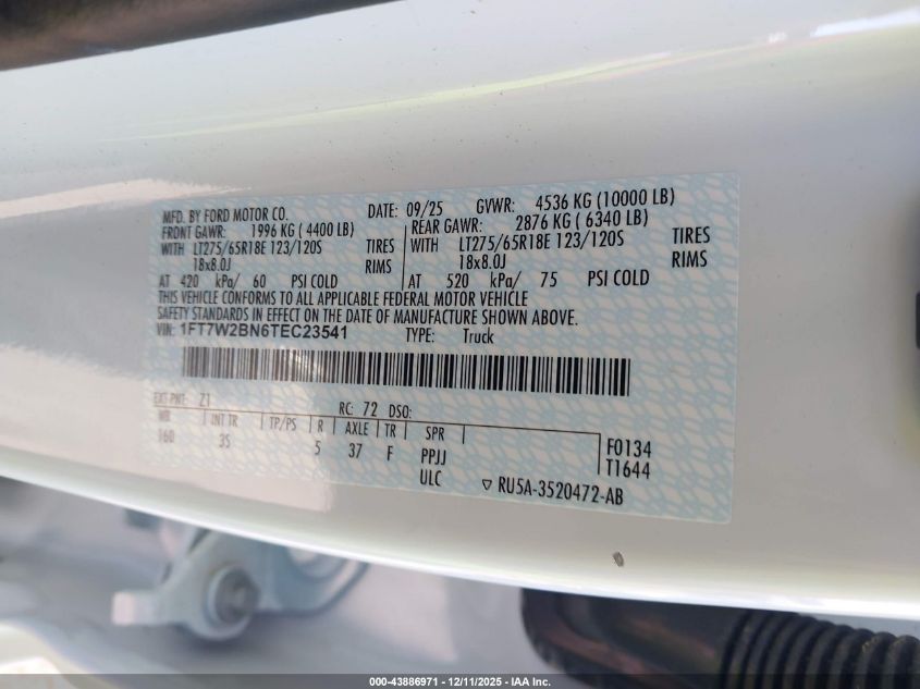 2026 Ford F-250 Xlt VIN: 1FT7W2BN6TEC23541 Lot: 43886971