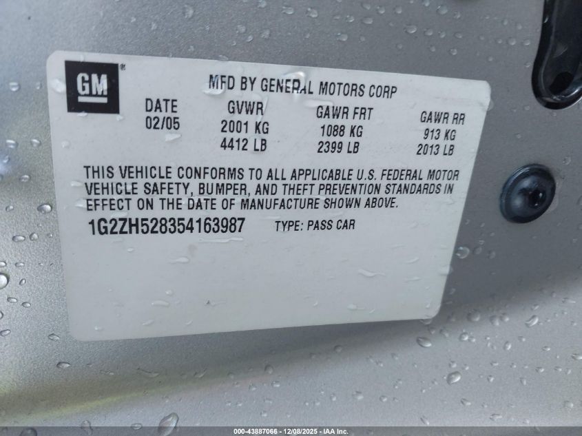 2005 Pontiac G6 Gt VIN: 1G2ZH528354163987 Lot: 43887066